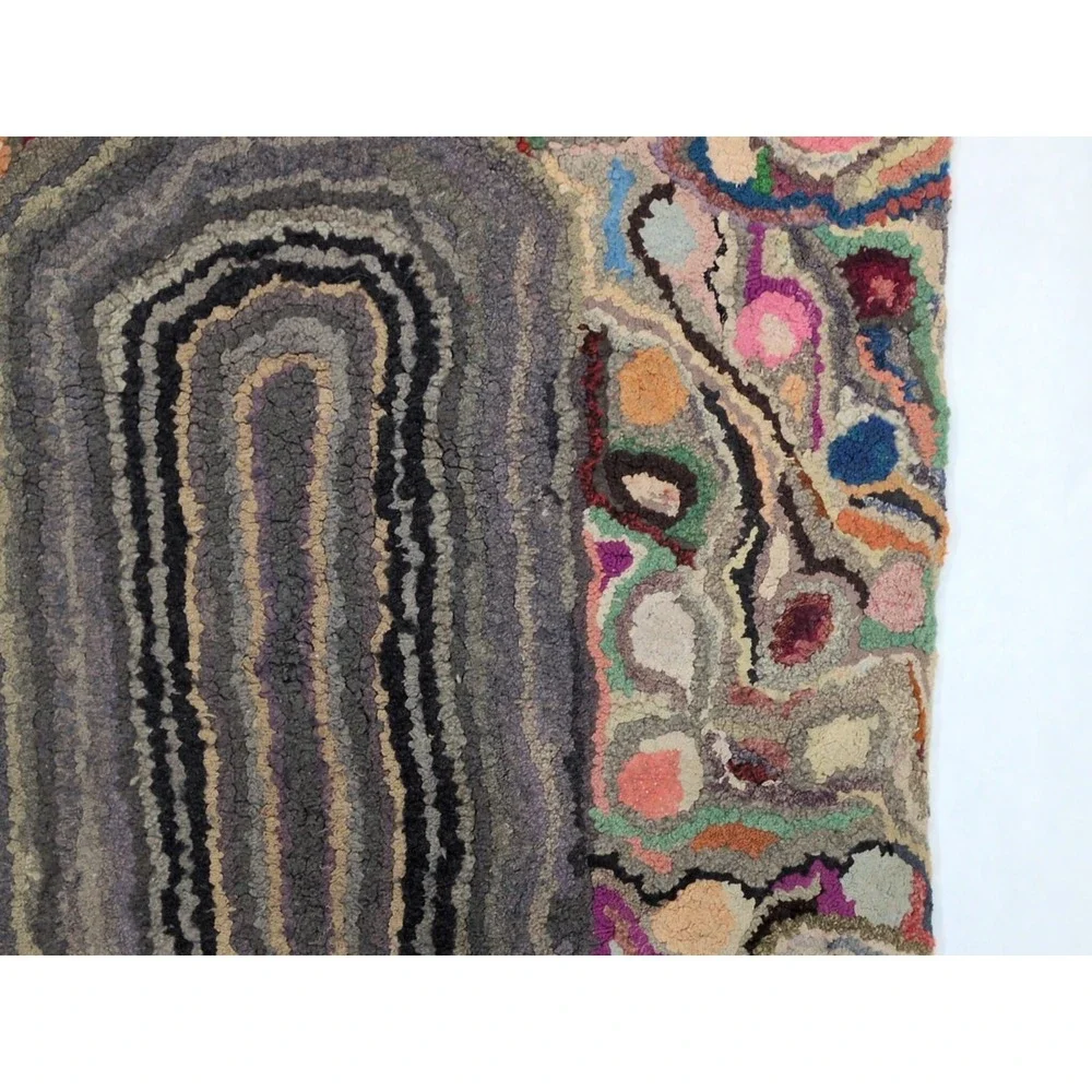 VTG Antique Hand Hooked Rug Wool Crazy Unique Folk Art Handmade Hit Or Miss
